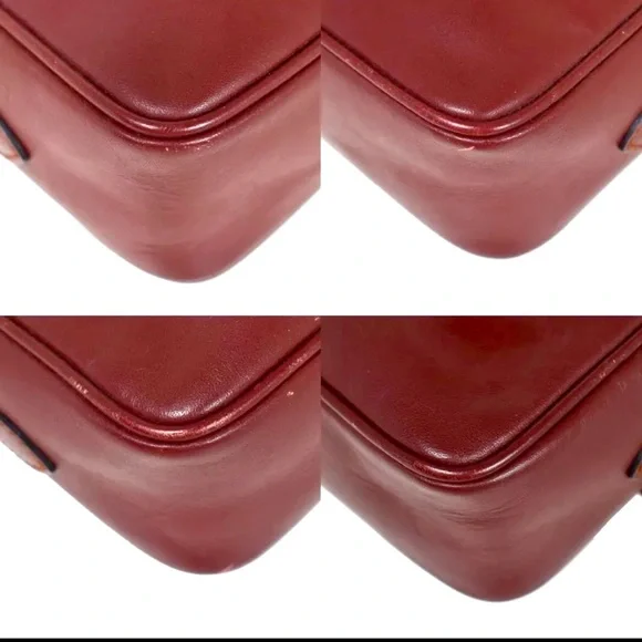 MUST DE CARTIER 2C Logo Shoulder Bag Leather Bordeaux Gold-Plated made in Italy - Picture 7 of 13